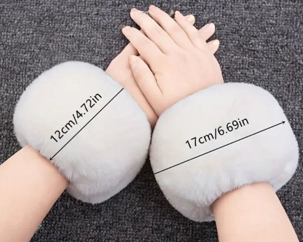 White Elegant Faux Fur Cuffed Sleeve Arm Warmers-One Size - Picture 3 of 6